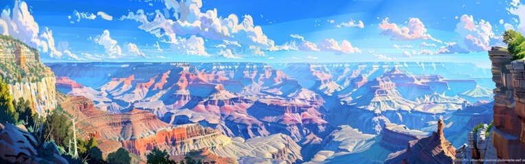 A beautiful landscape of the Grand Canyon with a blue sky