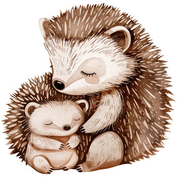 recommend clip art: Watercolor woodland hugging hedgehogs, Cute mama and baby clipart