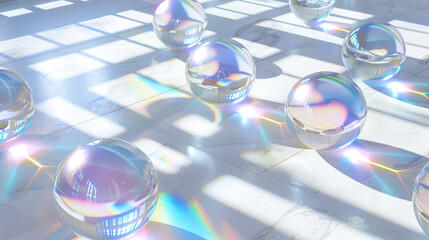 Crystal Balls Casting Rainbow Light Patterns on White Surface