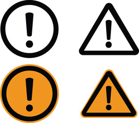Set of Circular and Triangular yellow warning symbols icon. Group Attention caution danger sign, Collection Exclamation mark sign.