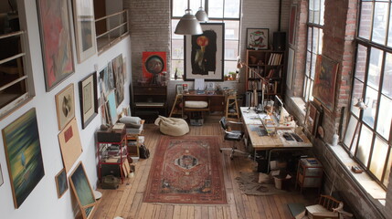 Obraz na płótnie Canvas Creative Workspace Artists and Designers in Bohemian Studio Loft