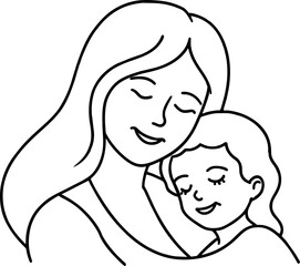 drawing of a mother holding a baby in her arms, outlined art, thick vector line art, vector line - art style1