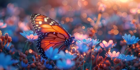 Adorable eyeshadow palettes as butterfly wings, fluttering through a field of prismatic wildflowers  - obrazy, fototapety, plakaty