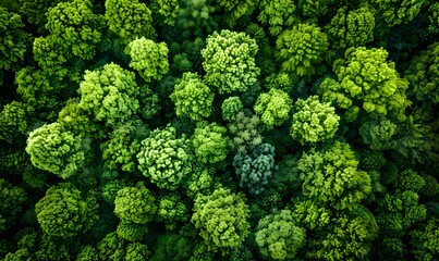 Aerial View of Lush Green Forest Canopy from Drone Perspective - obrazy, fototapety, plakaty