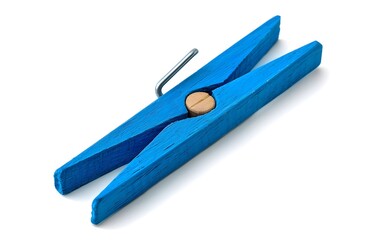 Blue Clothespin Isolated on White Background - Top View