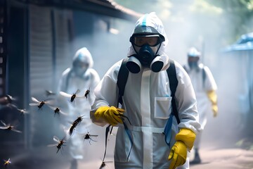 health workers carry out fogging to eradicate mosquitoes