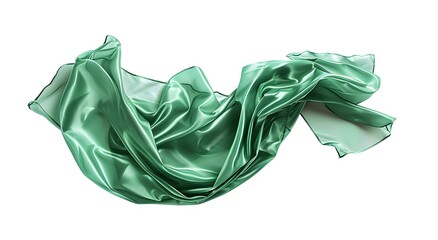 Eco-Friendly Green Crumpled Nylon Bag Flying in Air, Isolated on White Background