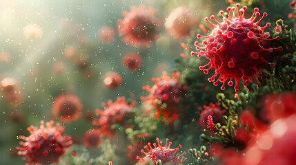 Coronavirus and Vaccines Floral Surrealism Perspective with Red Blood Cells