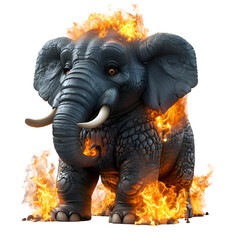A 3D cartoon render of an elephant alerting villagers of a fire. - obrazy, fototapety, plakaty