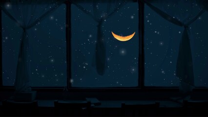 window curtains night sky moon star stars