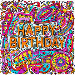 birthday greeting with colorful abstract doodle background