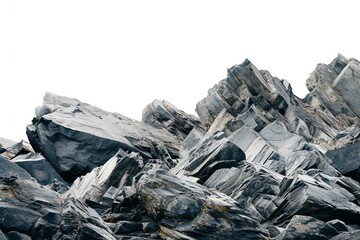 a pile of jagged, sharp-edged rocks, with a focus on texture and realistic shadows, isolated on a white background