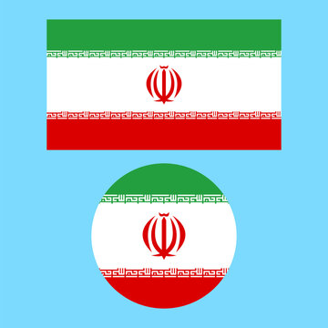 National flag of Iran vector illustration. Iranian country flag in square and circle shape