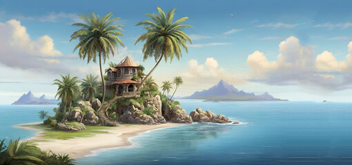 Teahatea Fakarava French Polynesia Atoll BeachTropical Island And Coral Reef - Split View With Waterline generative by ai..