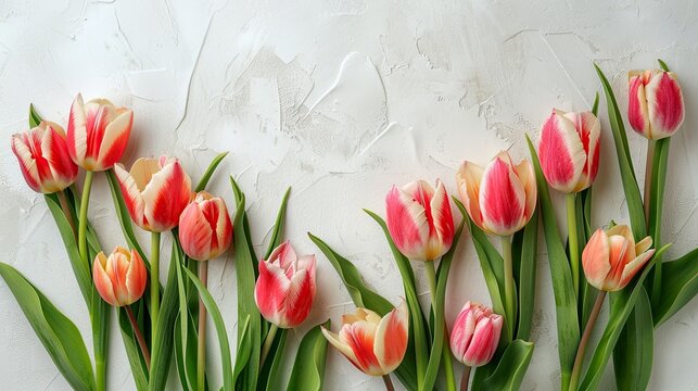 Mother s Day greetings with tulips displayed on a fresh white backdrop embodying the essence of spring a perfect template for a heartfelt message
