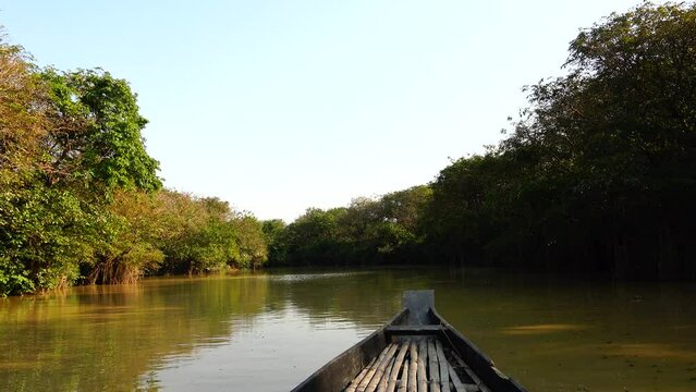 Aerial video drone shots of the Bangladesh landscape with lush green foliage, trees and the river