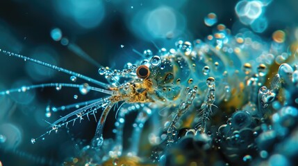 A close up of a shrimp with water droplets on it. Generative AI. - obrazy, fototapety, plakaty