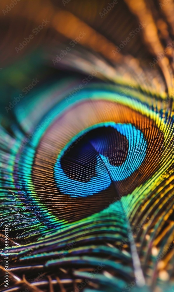 Sticker A close up of a peacock feather with blue, green and yellow colors. Generative AI.