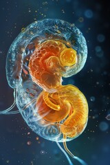 3D microscope image of an embryonic cell, detailed visualization of early developmental stages