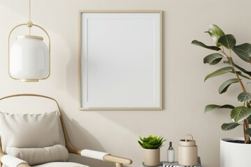 Scandinavian style living room with poster mockup created with generative ai