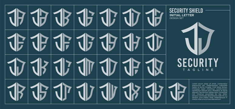 Line security shield letter J JJ logo design set