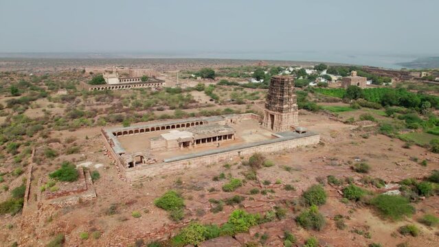 gandikota Madhavaraya Swamy Temple aerial view, orbit drone shot at andhra pradesh, india