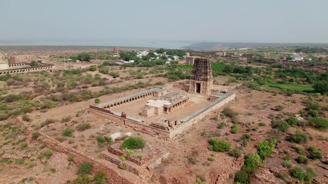 gandikota Madhavaraya Swamy Temple aerial view, orbit drone shot at andhra pradesh, india. 4k, daytime