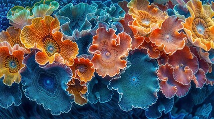 Close-up of sea anemones on a coral reef. Underwater photography
