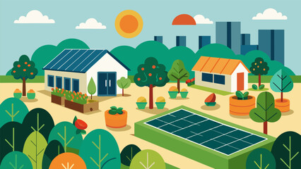 A community garden powered by solar panels providing fresh produce for the neighborhood while minimizing its carbon footprint.