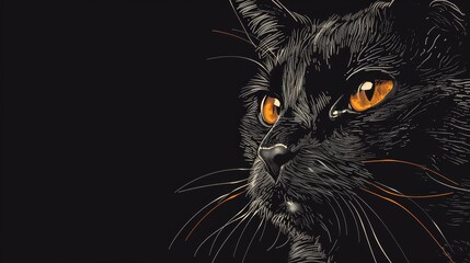 Black and white of a Sad eyes cat, Ink illustration