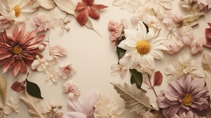 Summer aesthetic background with flowers, muted neutral colors...