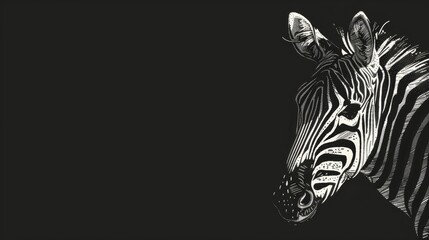 Zebra head on black background, Ink illustration