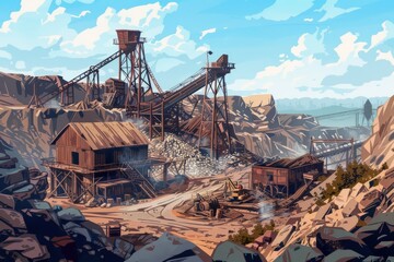 Fototapeta na wymiar illustration of a quarry mining area