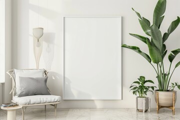 Scandinavian style living room with poster mockup created with generative ai