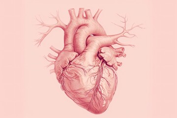 a highly detailed and anatomically accurate illustration of a human heart with a soft matte finish