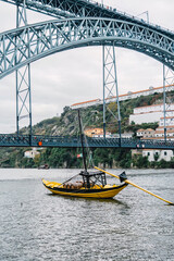 View of Rabelo boat, Dom Luis I bridge, unesco world heritage site and Douro river, porto, norte, portugal, europe - 788985915