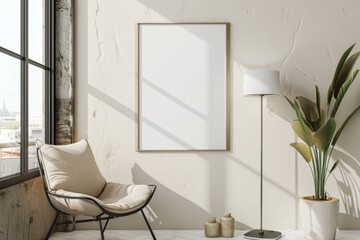 Scandinavian style living room with poster mockup created with generative ai