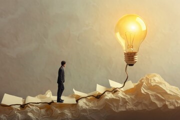  light bulb and businessman connected together , business ideas, coming up with ideas