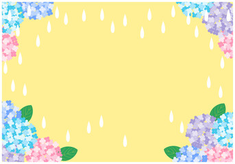 梅雨景色のあじさいフレーム背景11黄色