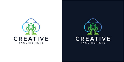 Network connection tree logo design template.