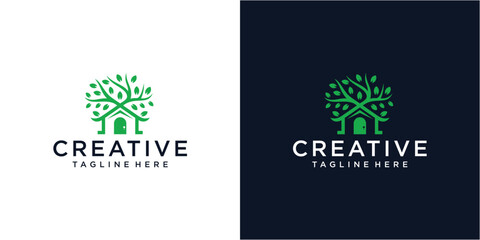 Illustration of Tree House Logo Design Template.