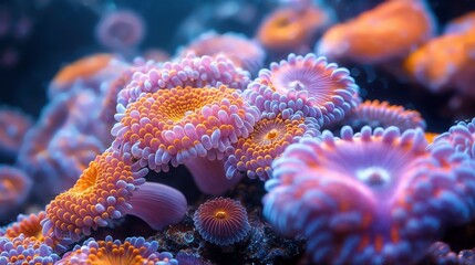 Colorful sea anemones and coral reef under water photography