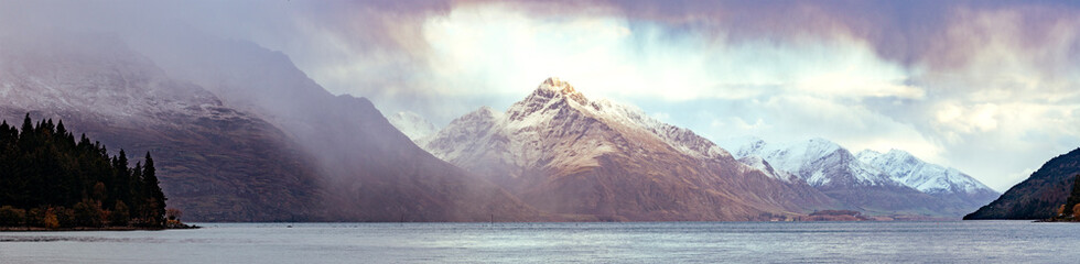 beautiful panorama view of lake wakatipu one of most popular traveling destination of queentown...