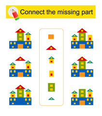 Connect the missing part. Task for the development of attention and logic. Cartoon castle.