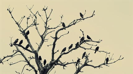 Fototapeta premium tree with a few birds perched on it