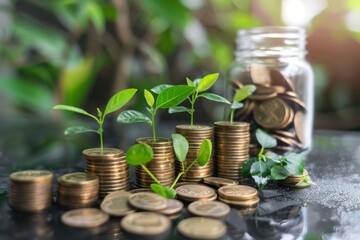 plant growing from coins, business growth, rising business, growing business