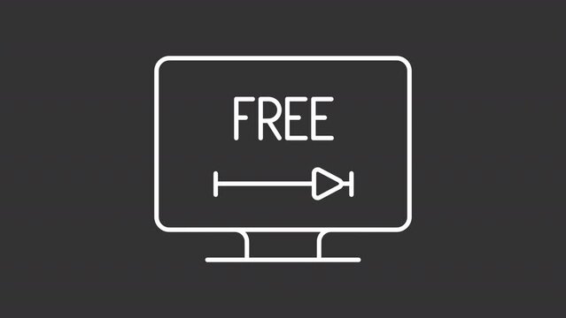 Free streaming white line animation. Animated icon of video player. Cost free access. Streaming service. Isolated illustration on dark background. Transition alpha video. Motion graphic