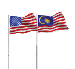 American and Malaysian flags together.USA,Malaysia flags on pole