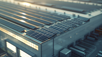 solar panels on the roof of a warehouse, eco friendly green energy, go green 