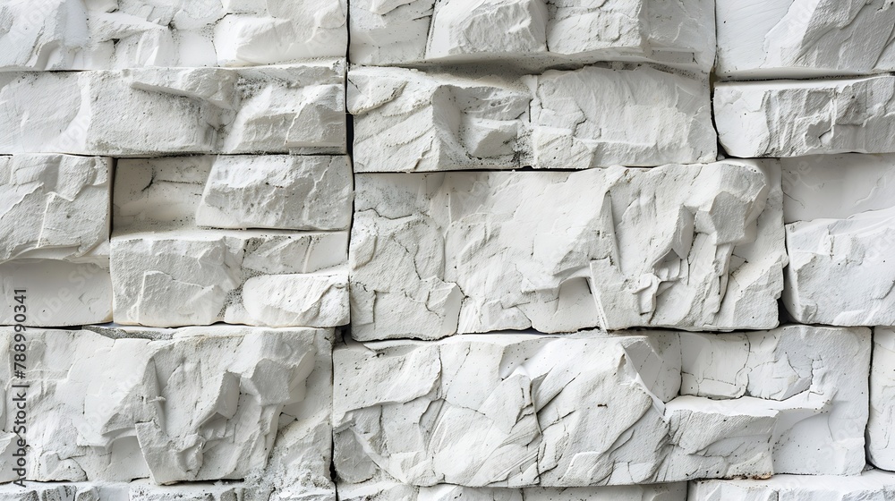 Leinwandbilder Stone wall background White and gray brickwork Abstract textured pattern Backdrop with rocks Banner with copy space Home decoration Close up of brick : Generative AI